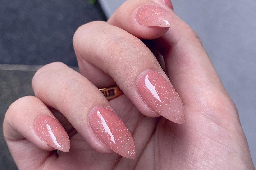 Most Beautiful Nail Designs You Will Love To wear In 2021 : Half nude half  gold minimalist nails