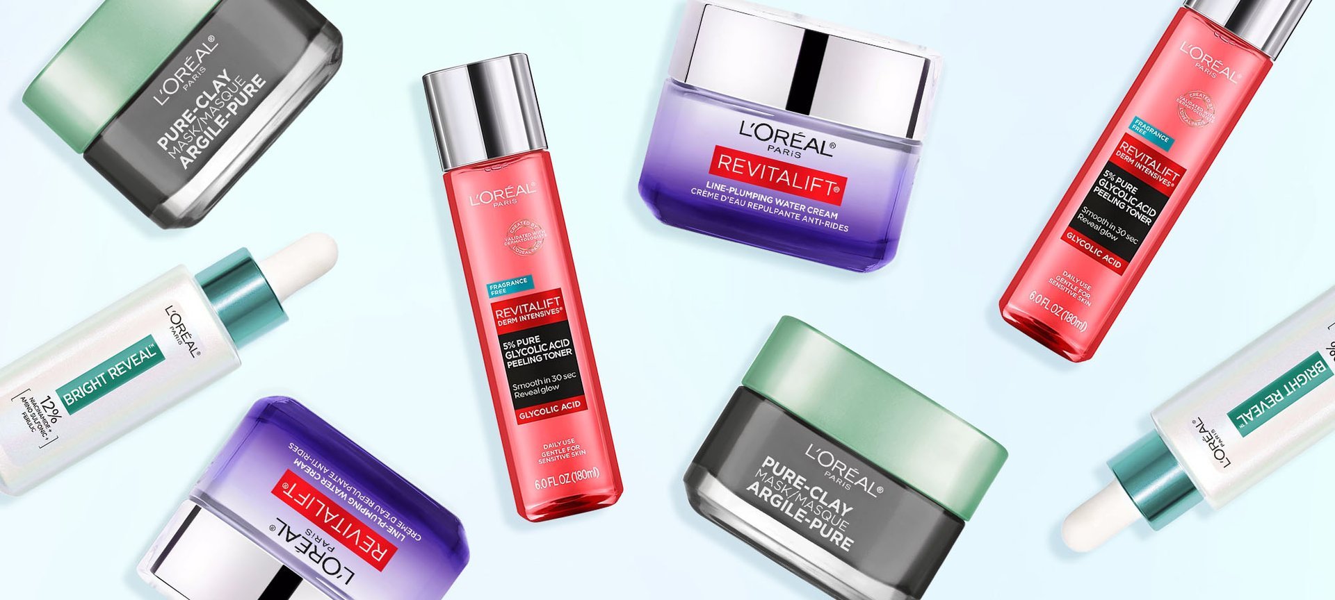 A Collage Of Loreal Paris Products For Oily Skin On A Blue Background