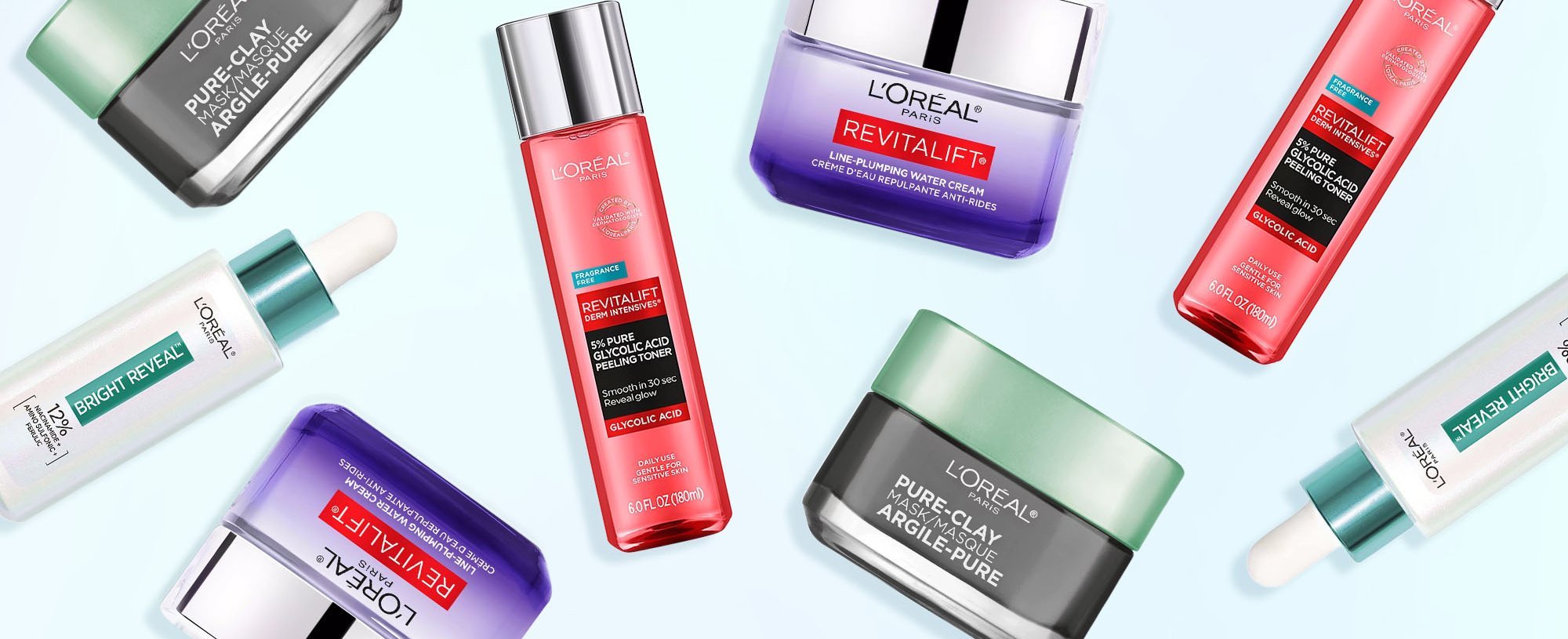 A Collage Of Loreal Paris Products For Oily Skin On A Blue Background