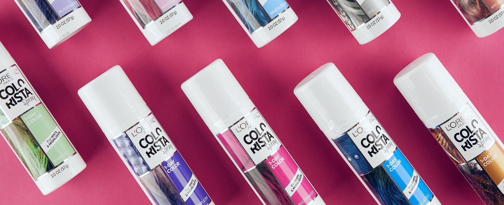 Differing colors of L’Oréal Paris Colorista Hair Makeup Temporary 1-Day Hair Color Spray