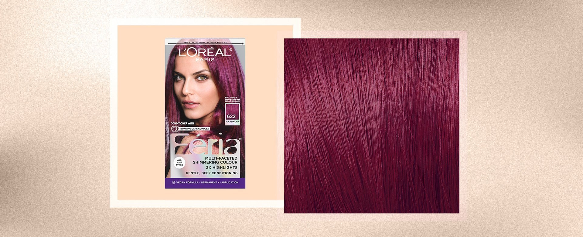 Woman with bold magenta hair color for dark hair, styled in loose waves to showcase the rich tones