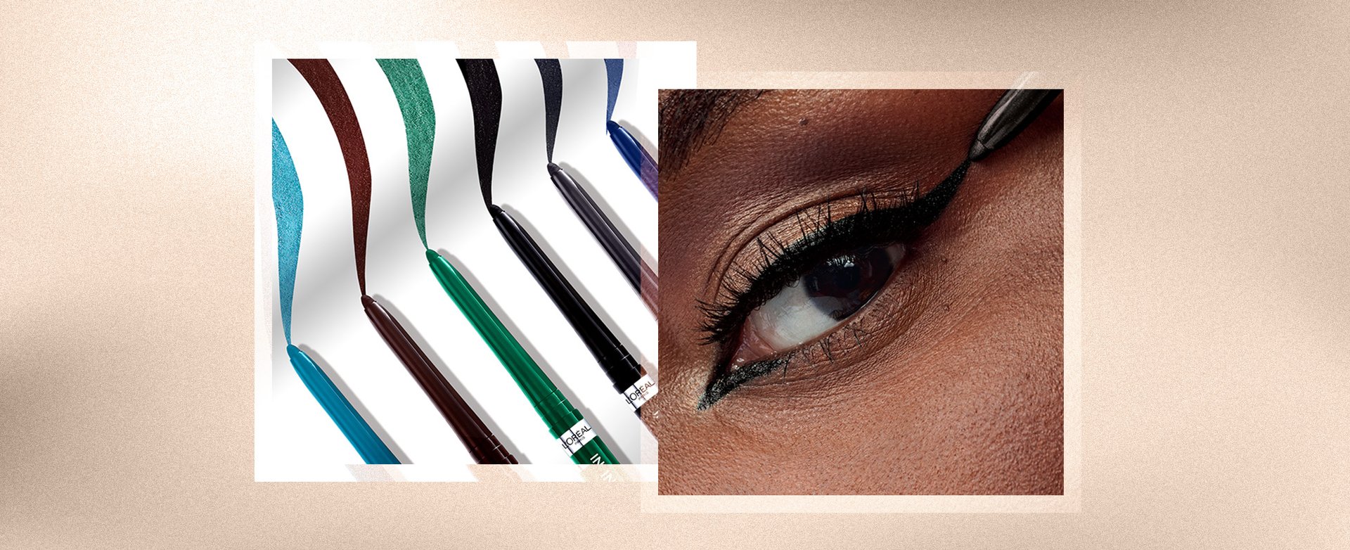 Woman demonstrating how to do gel eyeliner with a winged look for everyday makeup.