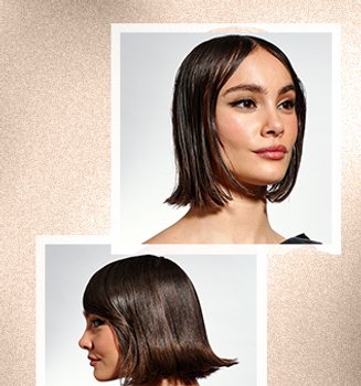 Woman with short bob haircut
